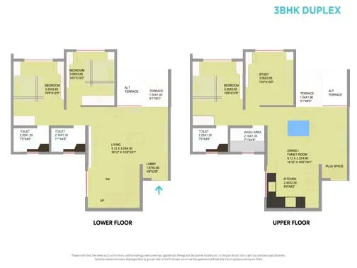 Duplex 3 BHK unit plan