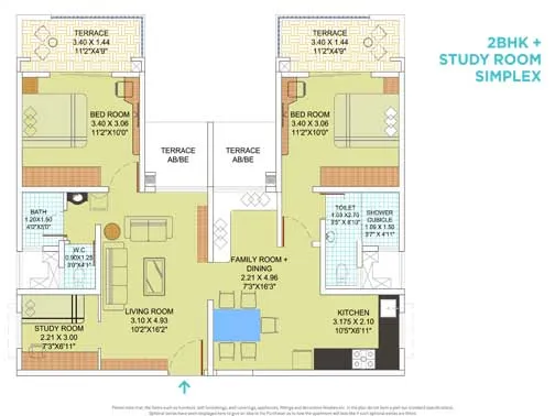 Simplex 2 BHK unit plan